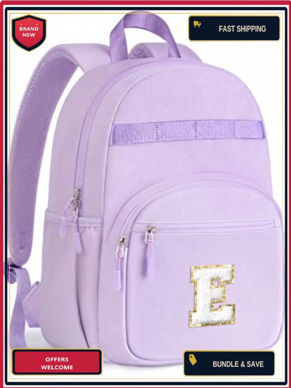 Kids Initial Backpack for Girls Elementary School, Lightweight with Multiple